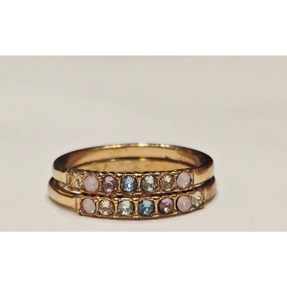 Icing Rainbow‎ Gold Double Band Rings - Picture 7 of 7